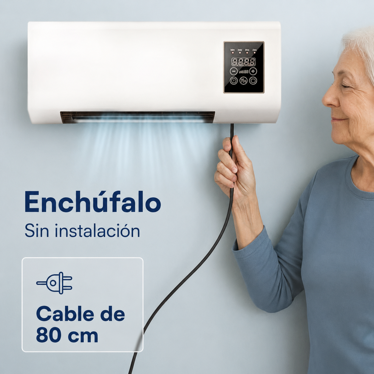 Coolzy enchúfalo sin instalación con cable de 80 cm para uso rápido en casa