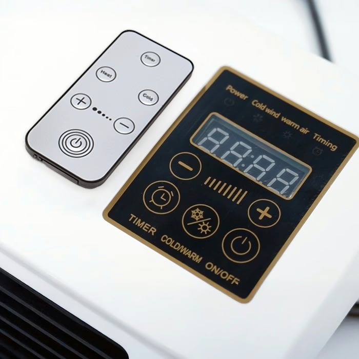 Mando a distancia y pantalla táctil Coolzy para seleccionar refrigeración, calefacción y temporizador